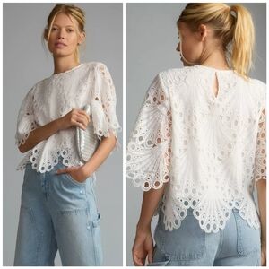 NWT Anthropologie White Lace Crochet Swing Top, S